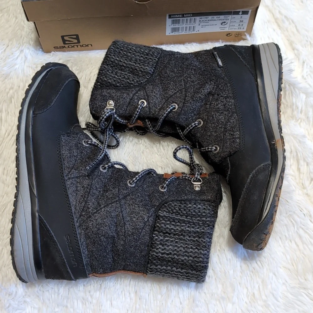 Salomon Wool & Suede Leather Grey/Black Waterproof Hime Mid Boots